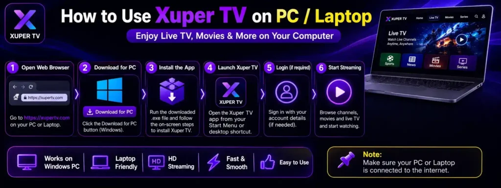 Home page 19 how-to-use-xuper-tv-on-pc/laptop